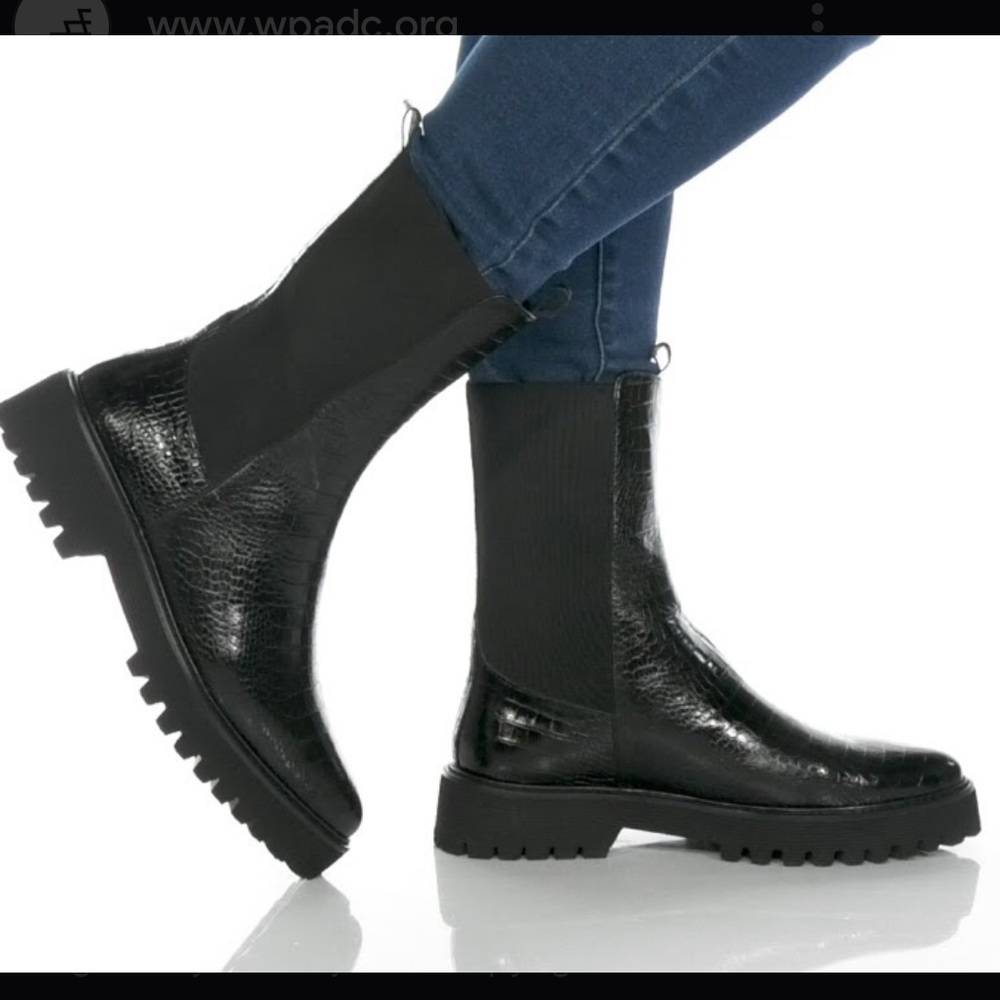Freda Salvador Black Embossed Croc Eli Boots